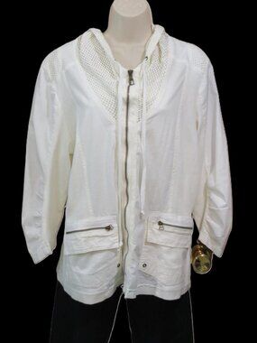 Wearables Women's White Jacket Zip Cotton Mesh Knit 3/4 Sleeve Size XL